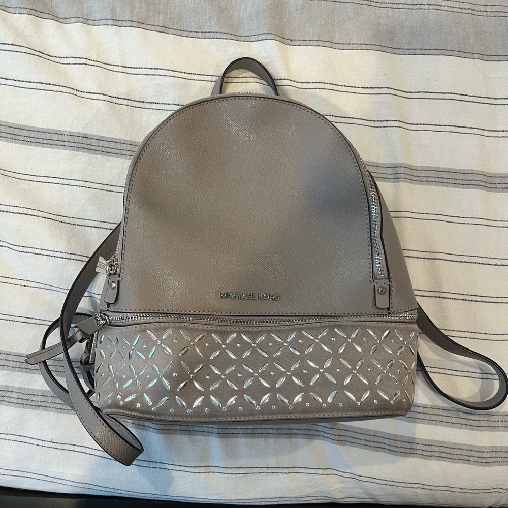 Michael Kors Taupe Gray Backpack with Laser-Cut Detail